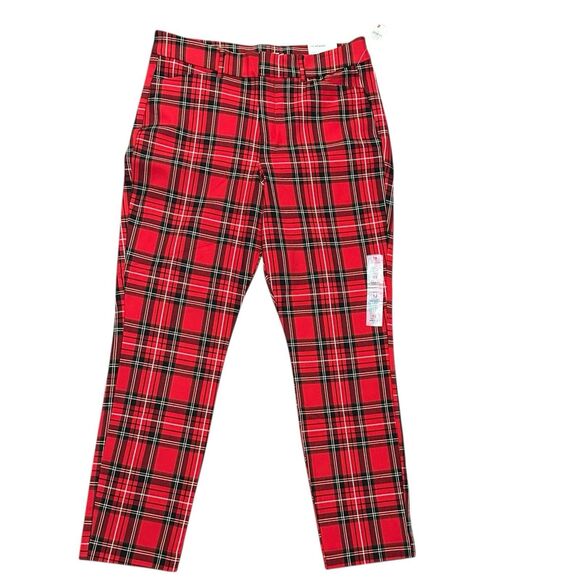 Old Navy Pixie Skinny Ankle Dress Pants Womens 12 Red Plaid Stretch NEW Tartan - Picture 4 of 11